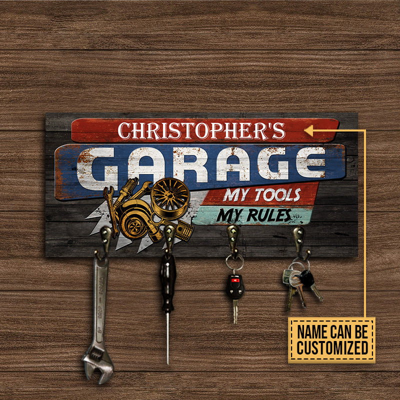 Auto Mechanic Garage Tool Hook Rack My Tools My Rules Personalized Custom Wood Key Holder