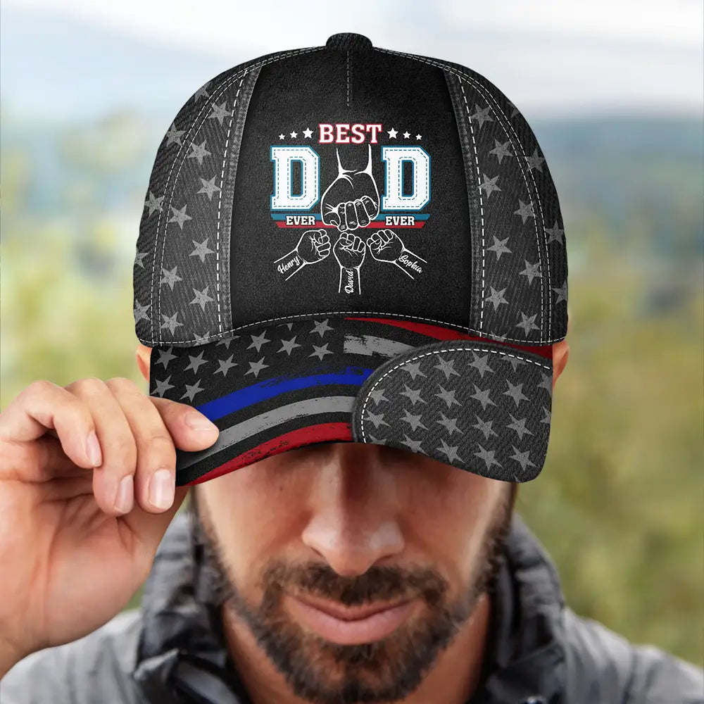 Gift For Father,Independence Day,Happy,Icon - Best Dad Ever Ever Kid Hand Punch - Personalized Classic Cap