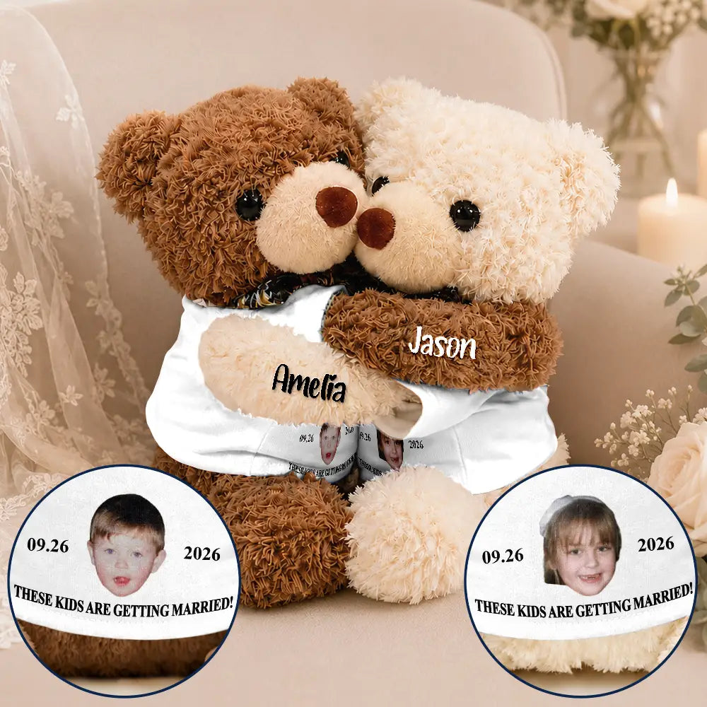 Humorous, Custom Photo, Married Couple, Gift For Couples, Wedding, Cut-Face Photo - Custom Photo These Kids Are Getting Married - Personalized Hugging Bear