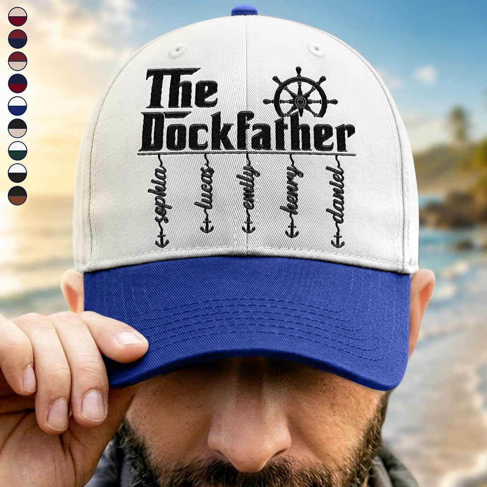 Gift For Father,Happy,Dad's Hobby,Non-Eng,Humorous - The Dockfather Nautical Dad Custom Kid Name - Personalized Embroidered Two Tone Cap