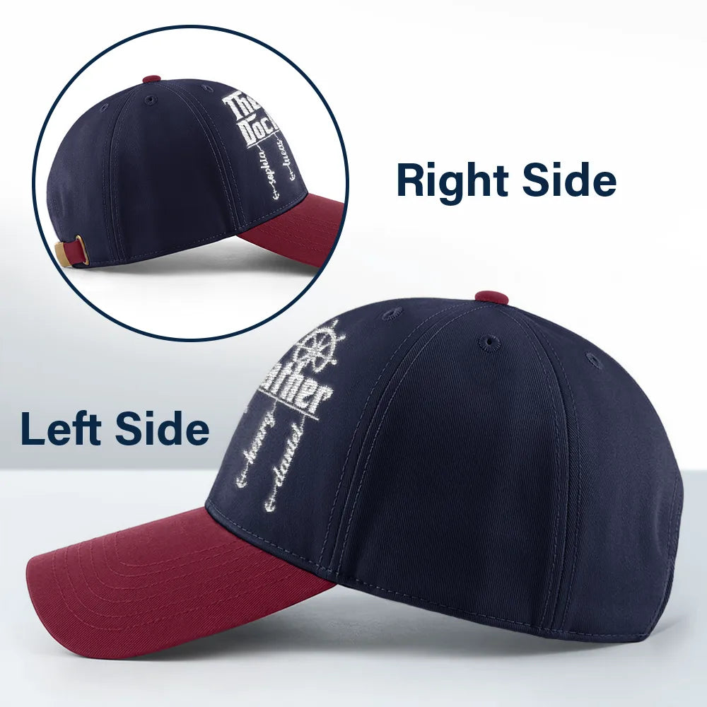Gift For Father,Happy,Dad's Hobby,Non-Eng,Humorous - The Dockfather Nautical Dad Custom Kid Name - Personalized Embroidered Two Tone Cap
