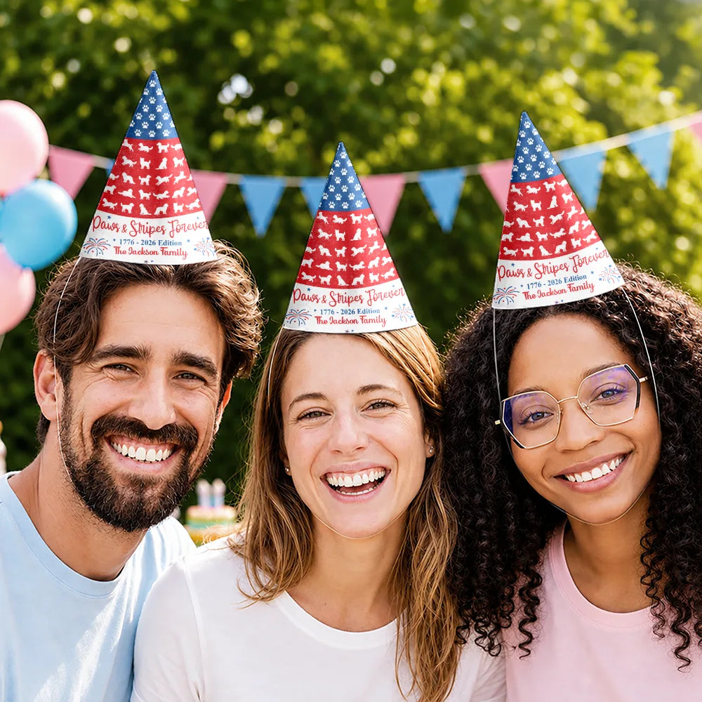America 250th,Independence Day,Dog Lovers,Pet Lovers,Playful,Icon - 1776 Edition Paws And Stripes US Independence Day - Personalized Party Hats
