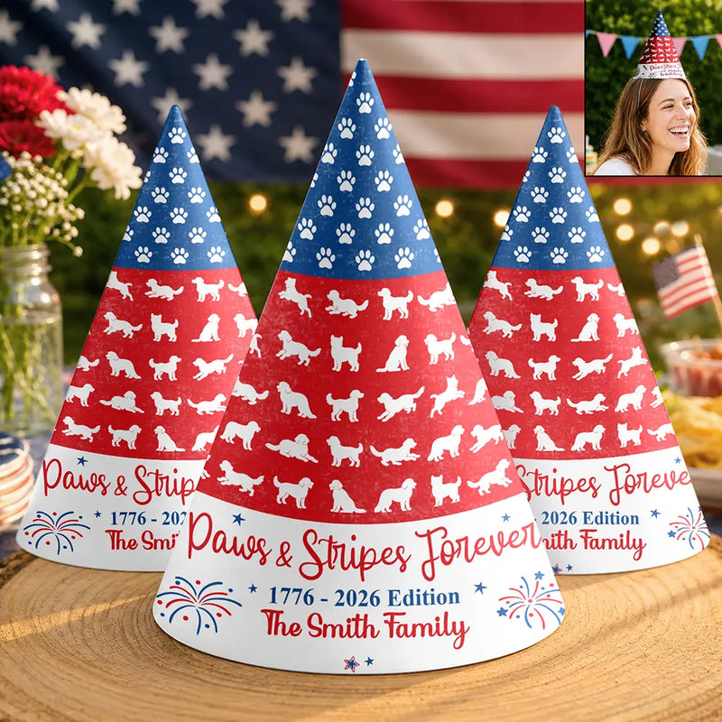 America 250th,Independence Day,Dog Lovers,Pet Lovers,Playful,Icon - 1776 Edition Paws And Stripes US Independence Day - Personalized Party Hats