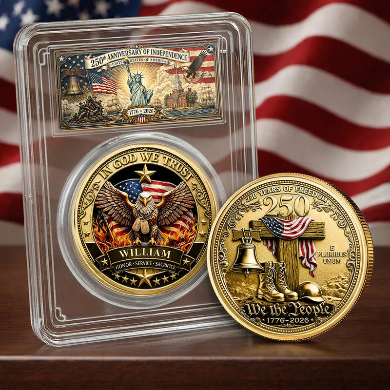 America 250th, Independence Day, Family, Proud, Custom Text - 250 Years Freedom We The People - Personalized Commemorative Keepsake Coin