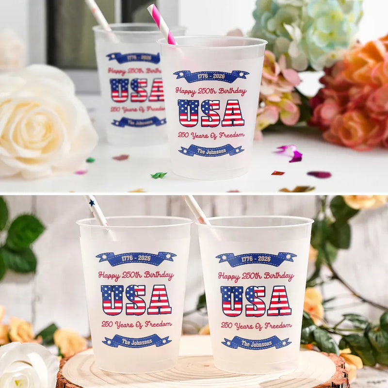 Independence Day,America 250th,Family,Gift For Bestie,Gift For Sibling,Gift For Grandparents,Gift For Yourself,Gift For Women,Gift For Men,Parents,Proud - 250 Years Of Freedom US Independence Day - Personalized Frosted Cups