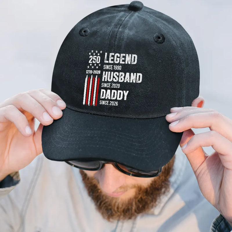 America 250th,Independence Day,Gift For Grandpa,Top Market,Proud,Icon - 250th Anniversary Legend Husband Daddy Grandpa - Personalized Vintage Washed Denim Cap