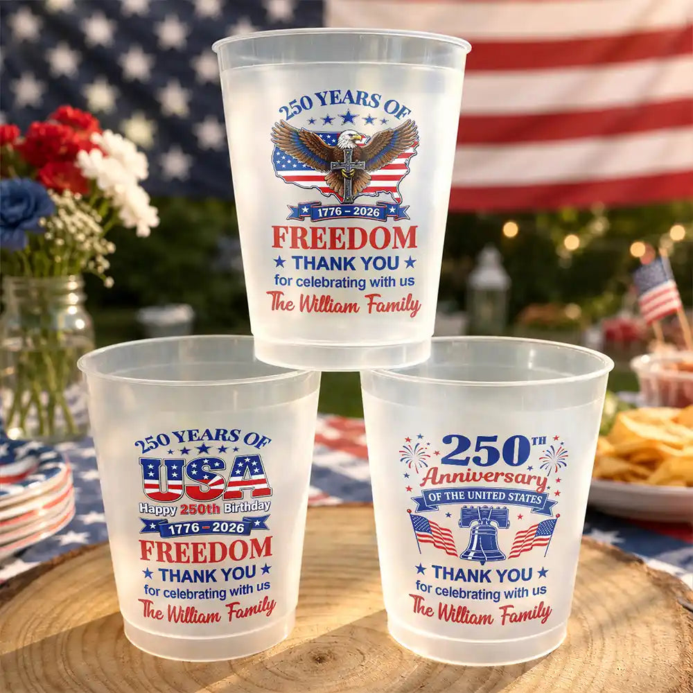 Independence Day,Family,America 250th,Proud - Thank You For Celebrating With Us - Personalized Frosted Cups
