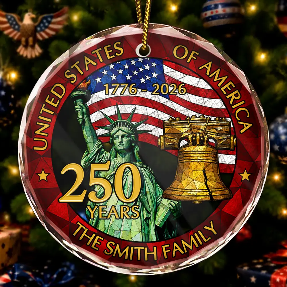 250th Anniversary USA Christmas - Personalized Circle Glass Ornament