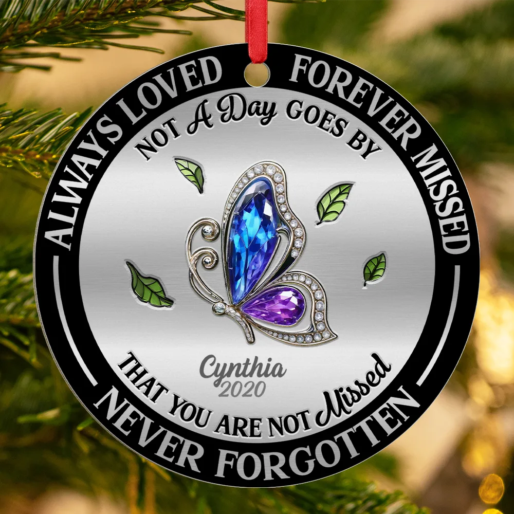 Memorial, Love, Christmas - Memorial Always Loved Never Forgotten Gemstone Effect - Personalized Metal Ornament
