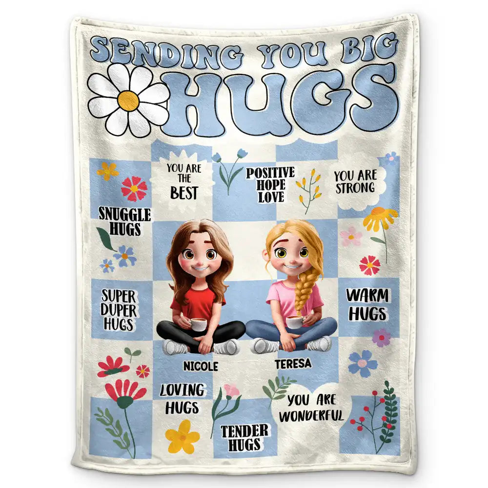 3D Besties Sisters Sending You Big Hugs - Personalized Fleece Blanket, Sherpa Blanket