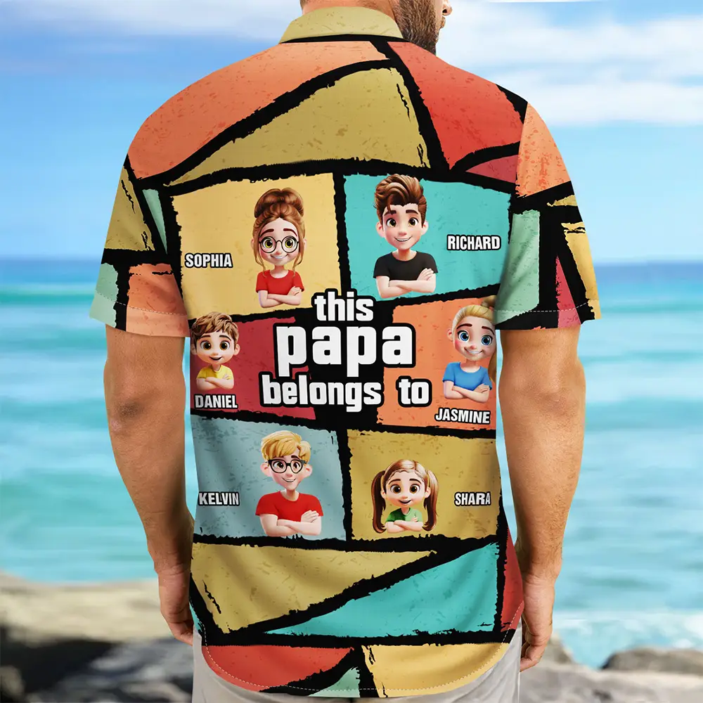 3D Cartoon Kid This Papa Grandpa Dad Belong To - Personalized Hawaiian Shirt