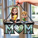 3D Cartoon Young Mom and Kids - Personalized Window Hanging Suncatcher Ornament