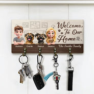 Happy, Dog Lovers, Dog Couple, Pet Couple - 3D EfFect Home Sweet Home - Personalized Wood Key Holder