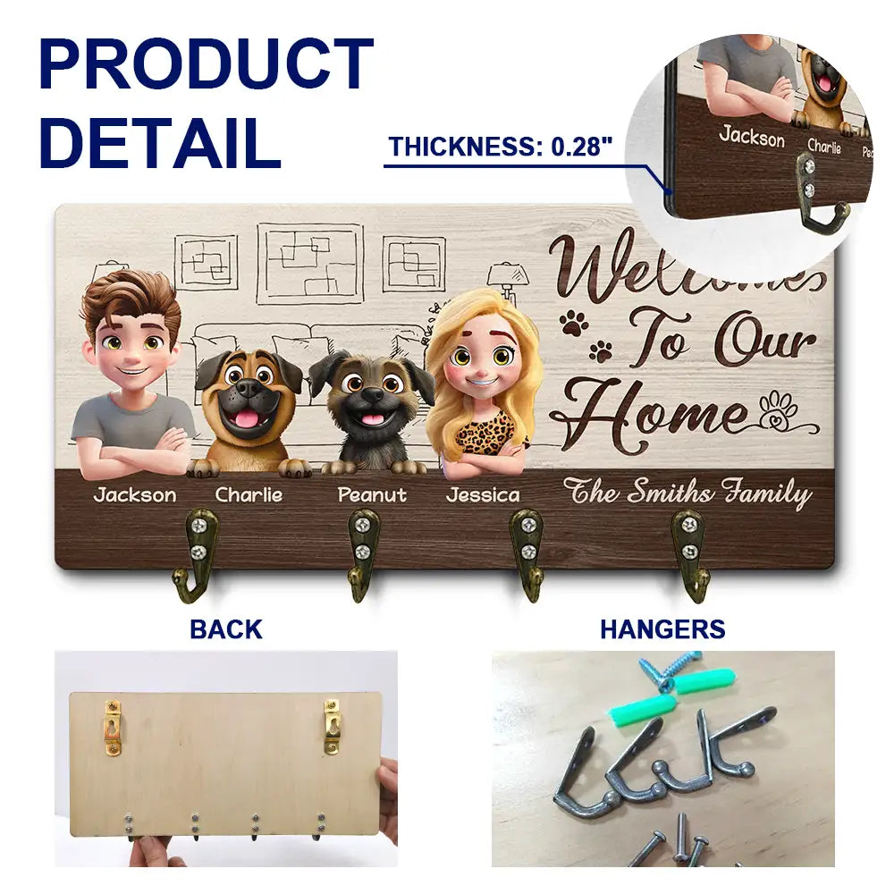 Happy, Dog Lovers, Dog Couple, Pet Couple - 3D EfFect Home Sweet Home - Personalized Wood Key Holder