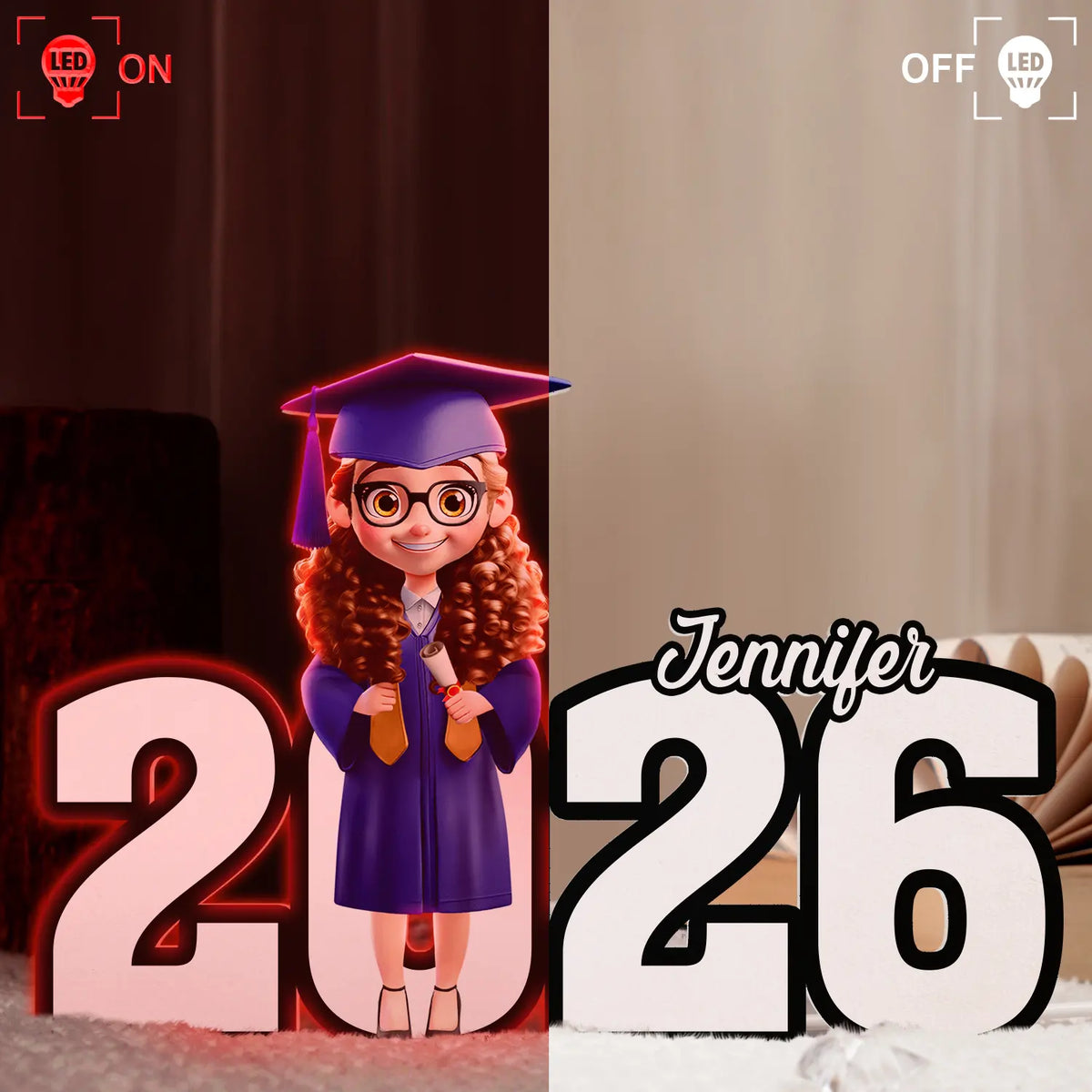 3D Effect Congrats Graduation - Personalized Custom Shapes Light Box