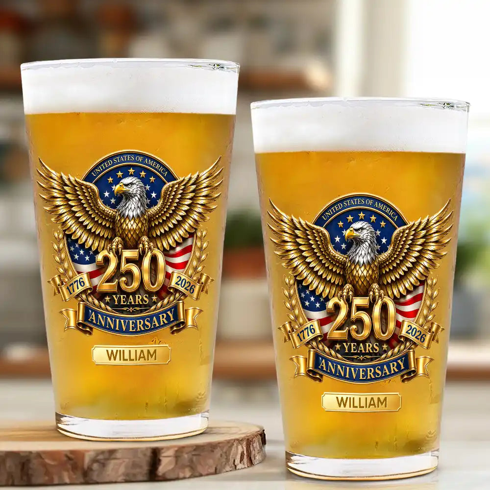America 250th, Independence Day, Family, Proud, Icon - 3D Effect 250 Years Of Freedom - Personalized Beer Glass