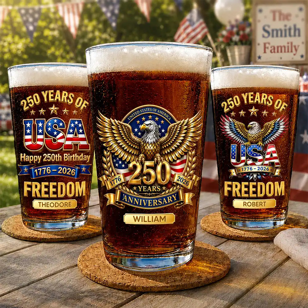 3D Effect 250 Years Of Freedom - Personalized Beer Glass
