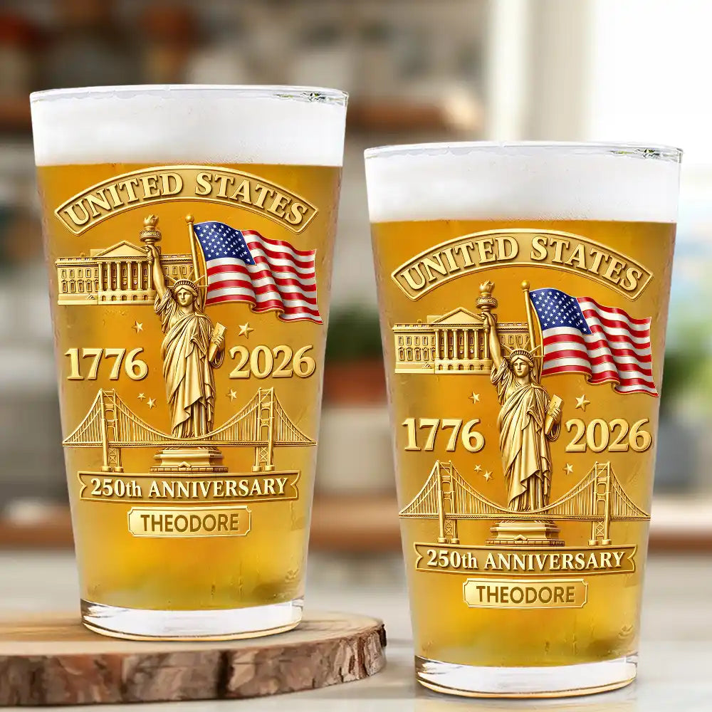 America 250th,Independence Day,Gift For Men,Gift For Yourself,Proud,Custom Text - 3D Effect 250th Anniversary - Personalized Beer Glass