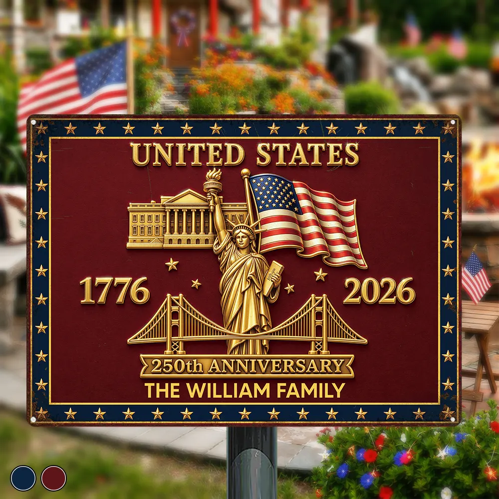America 250th, Independence Day, Family, Proud, Custom Text - 3D Effect 250th Anniversary - Personalized Classic Metal Signs