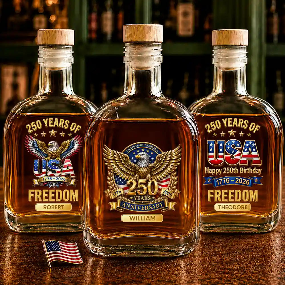 America 250th,Independence Day,Gift For Men,Gift For Yourself,Proud,Icon - 3D Effect 250th Anniversary - Personalized Whiskey Bottle