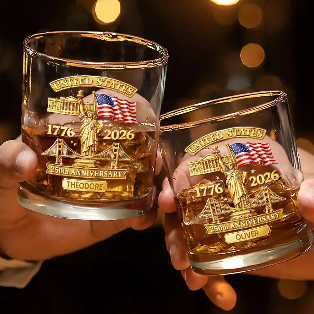 America 250th,Independence Day,Gift For Men,Gift For Yourself,Proud,Custom Text - 3D Effect 250th Anniversary - Personalized Whiskey Glass