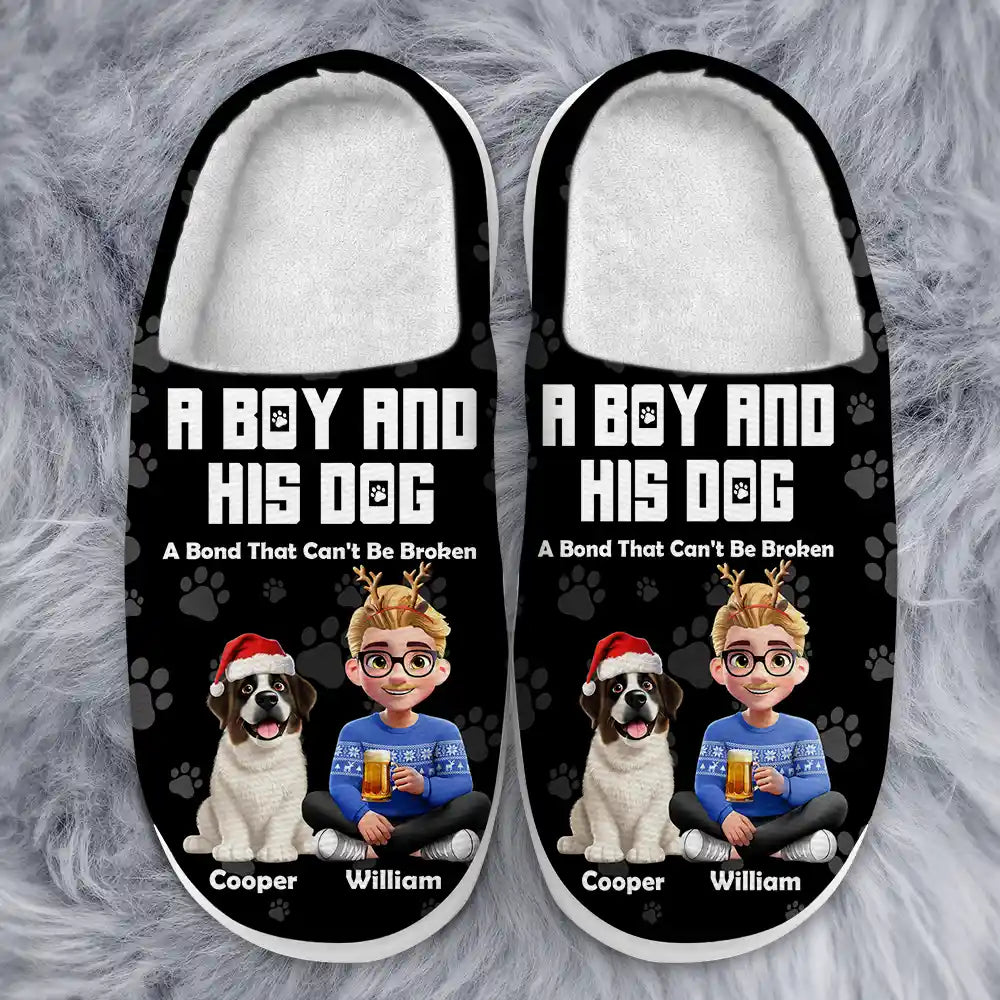 Pet Lovers,Pet Mom,Pet Dad,Dog Lovers,Dog Mom,Dog Dad,Happy,Christmas - 3D Effect A Girl And Her Dog - Personalized Fluffy Slippers
