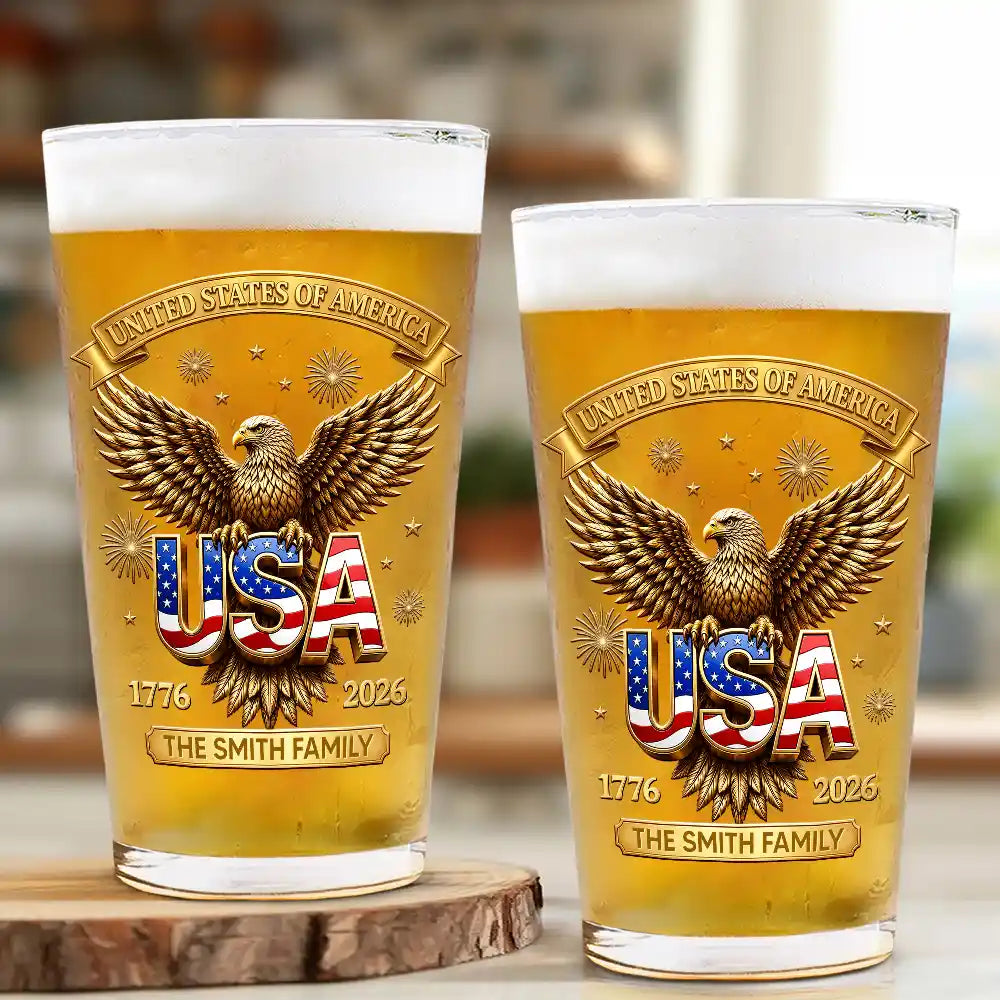 America 250th, Independence Day, Gift For Yourself, Proud, Custom Text - 3D Effect America 250th Anniversary - Personalized Beer Glass