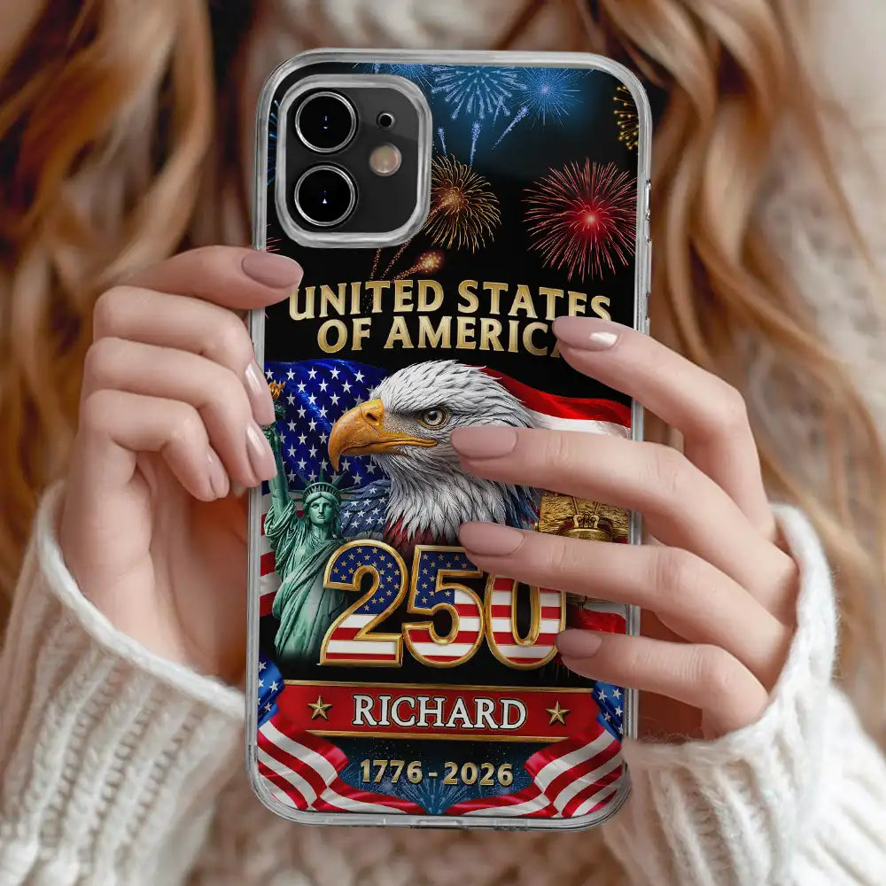 America 250th,Independence Day,Gift For Yourself,Proud,Custom Text - 3D Effect America 250th Anniversary - Personalized Clear Phone Case