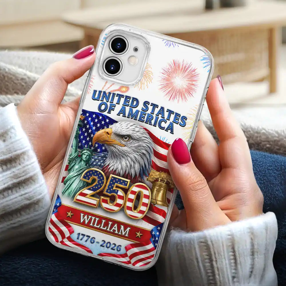 America 250th,Independence Day,Gift For Yourself,Proud,Custom Text - 3D Effect America 250th Anniversary - Personalized Clear Phone Case
