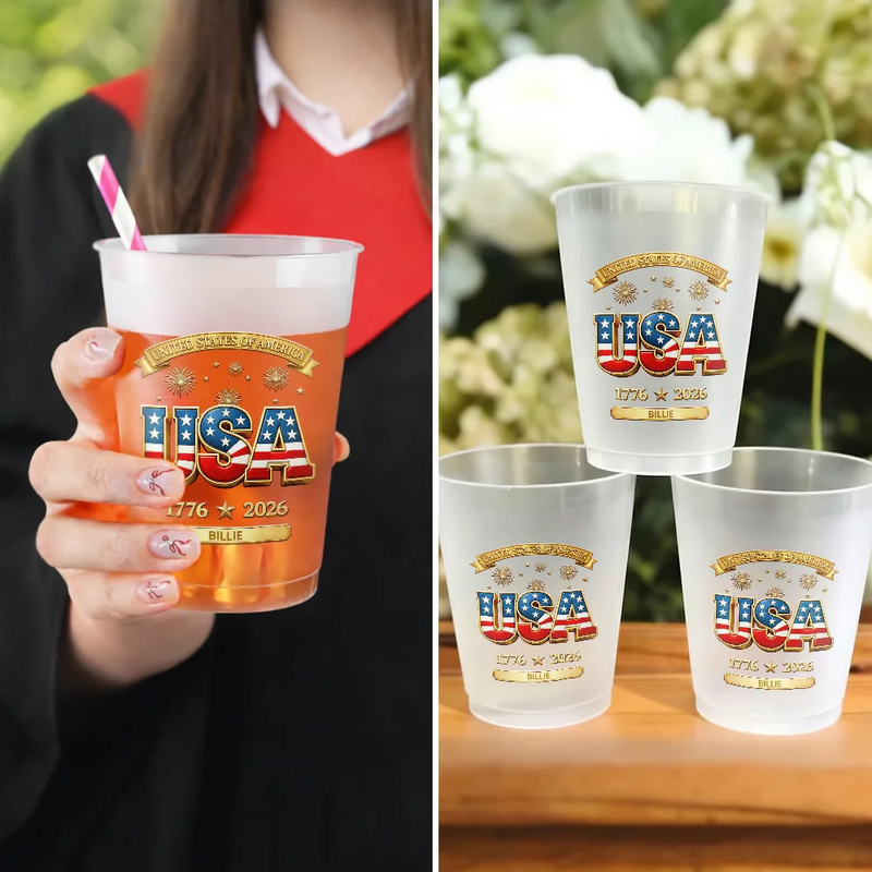 America 250th, Independence Day, Family, Proud, Custom Text - 3D Effect America 250th Anniversary - Personalized Frosted Cups