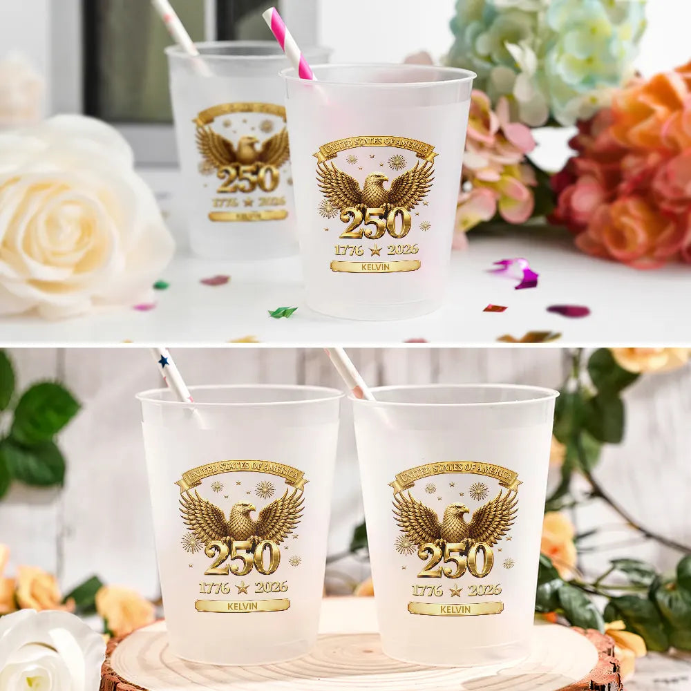 America 250th, Independence Day, Family, Proud, Custom Text - 3D Effect America 250th Anniversary - Personalized Frosted Cups