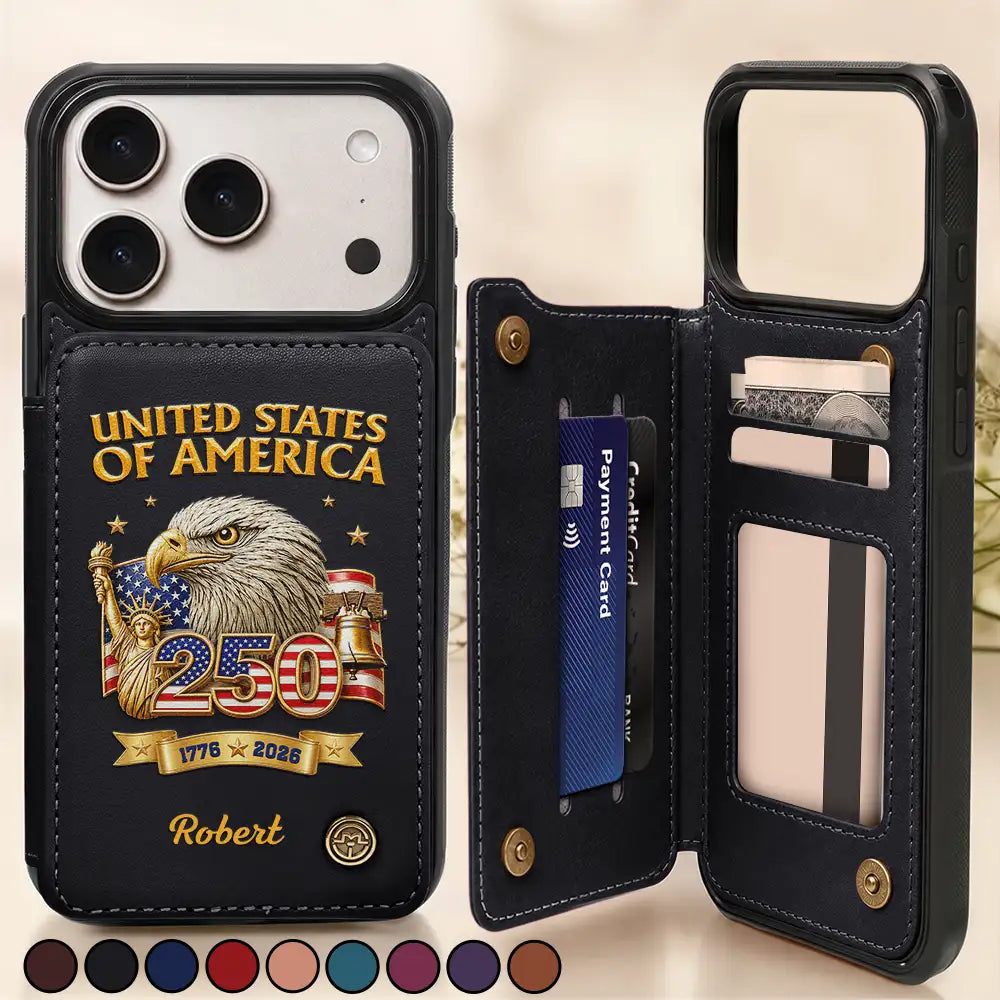 3D Effect America 250th Anniversary - Personalized Leather Flip Wallet Phone Case