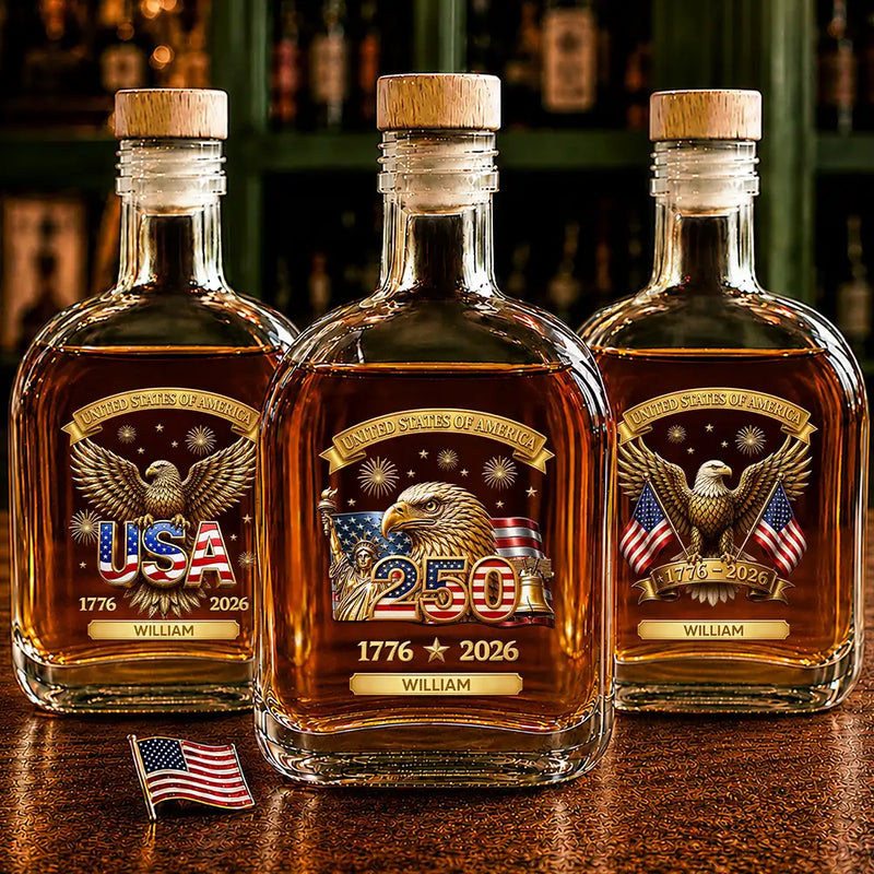 America 250th,Independence Day,Gift For Yourself,Proud,Custom Text - 3D Effect America 250th Anniversary - Personalized Whiskey Bottle