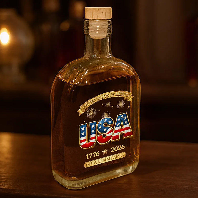 America 250th,Independence Day,Gift For Yourself,Proud,Custom Text - 3D Effect America 250th Anniversary - Personalized Whiskey Bottle