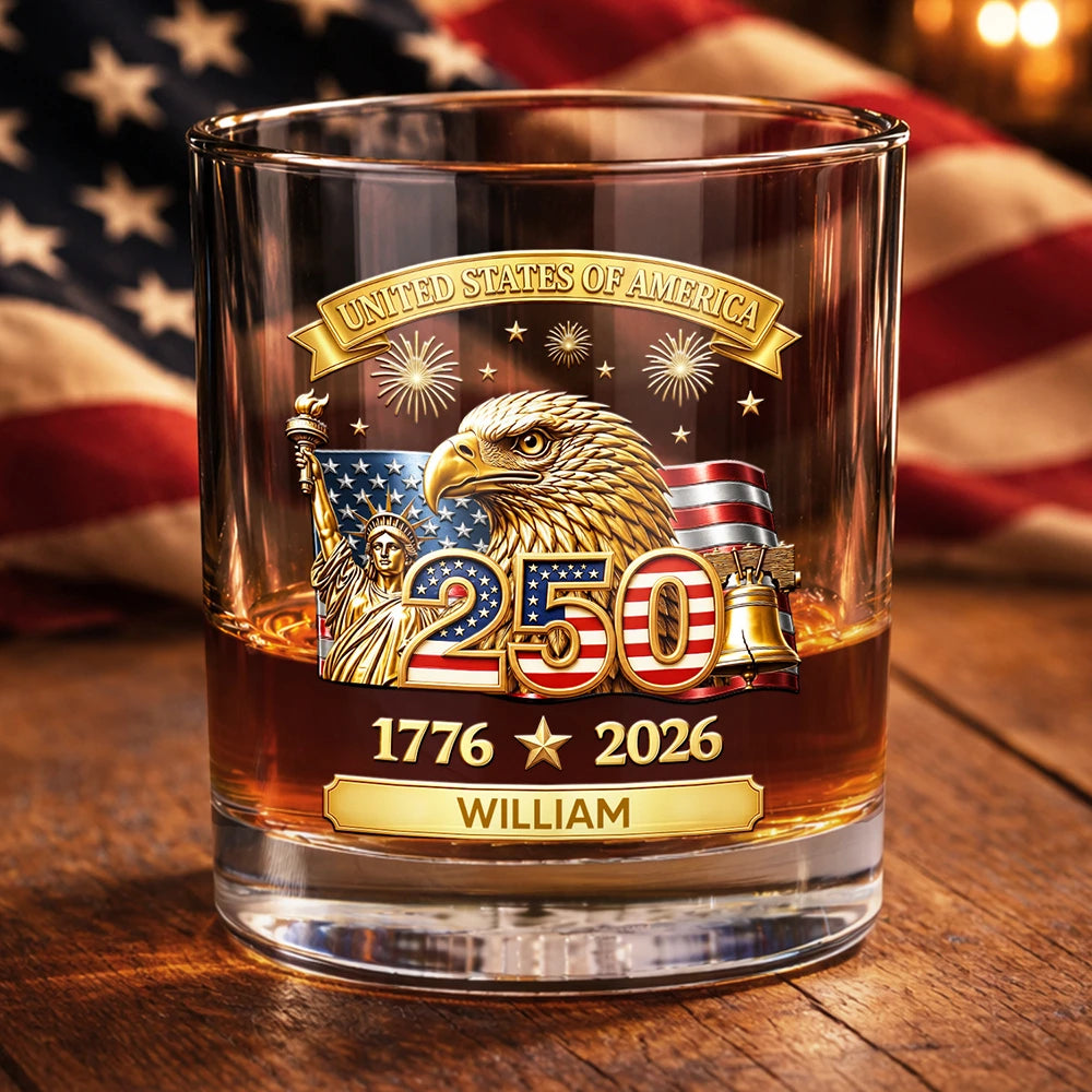 3D Effect America 250th Anniversary - Personalized Whiskey Glass
