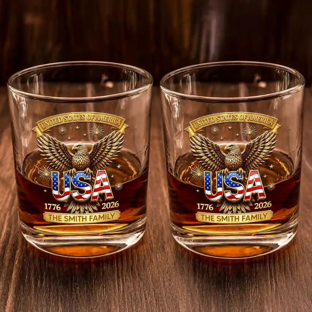 America 250th,Independence Day,Gift For Yourself,Proud,Custom Text - 3D Effect America 250th Anniversary - Personalized Whiskey Glass