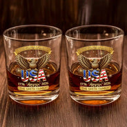 America 250th,Independence Day,Gift For Yourself,Proud,Custom Text - 3D Effect America 250th Anniversary - Personalized Whiskey Glass