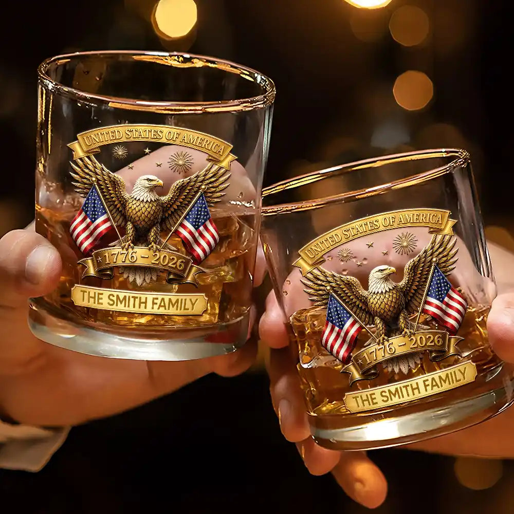 America 250th,Independence Day,Gift For Yourself,Proud,Custom Text - 3D Effect America 250th Anniversary - Personalized Whiskey Glass