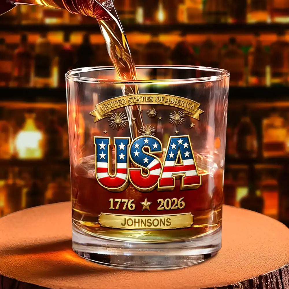 America 250th,Independence Day,Gift For Yourself,Proud,Custom Text - 3D Effect America 250th Anniversary - Personalized Whiskey Glass