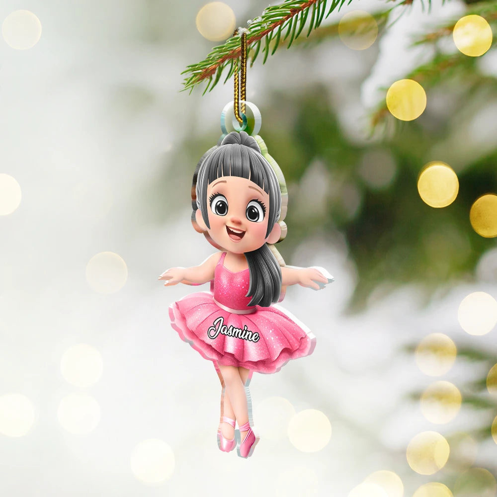 Gift For Kids,Gift For Grandkids,Happy,Christmas - 3D Effect Ballet Kid Girl - Personalized Custom Shaped Acrylic Ornament