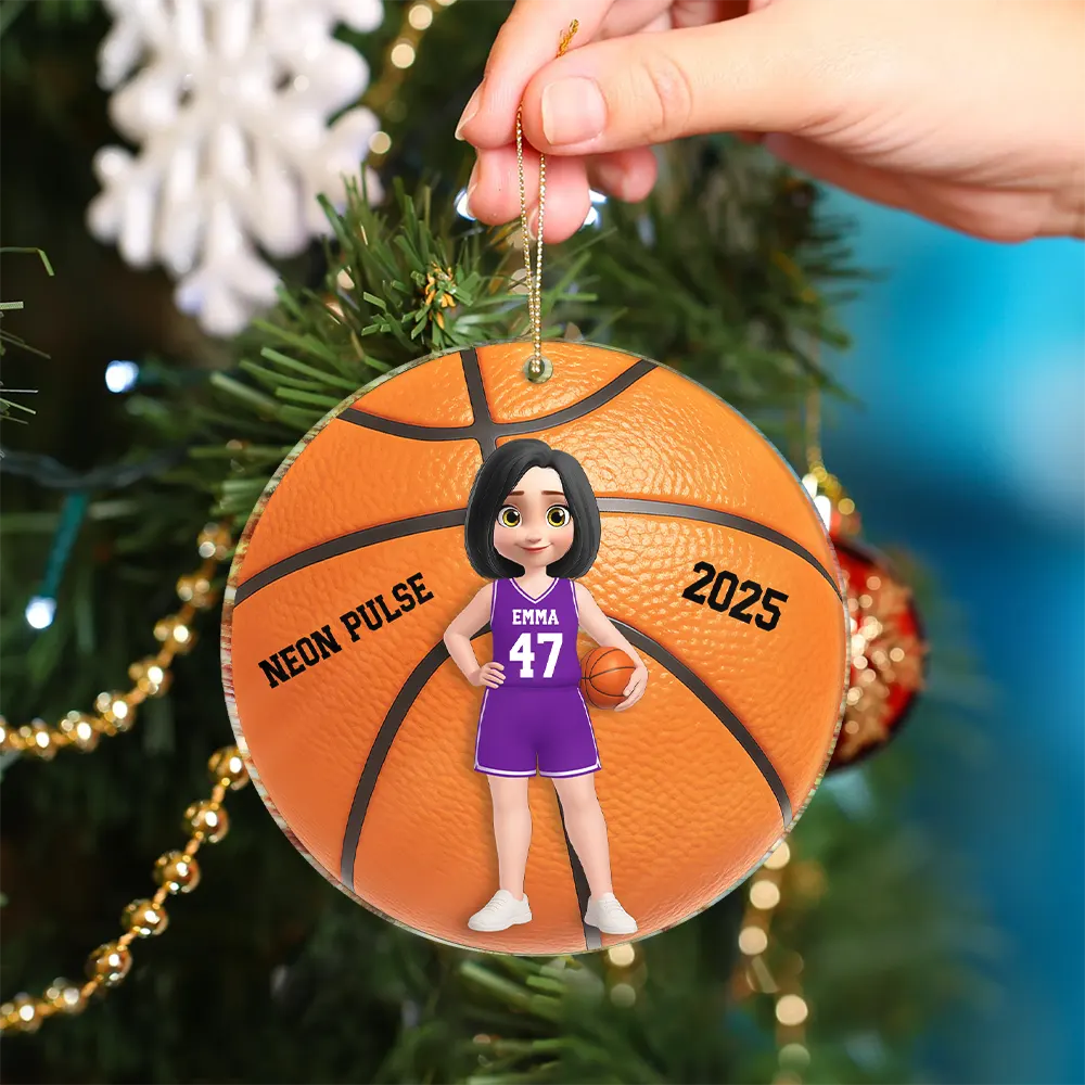 Family,Pet Lovers,Happy,Christmas - 3D Effect Basketball Girl Boy - Personalized Custom Shaped Acrylic Ornament