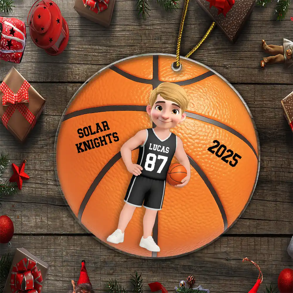Family,Pet Lovers,Happy,Christmas - 3D Effect Basketball Girl Boy - Personalized Custom Shaped Acrylic Ornament