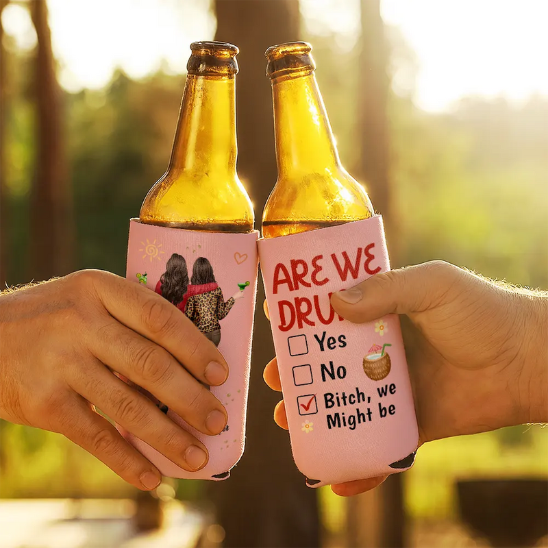 Top Market,Gift For Bestie,Humorous,Summer,Vector - 3D Effect Besties Are We Drunk We Might Be - Personalized Can Cooler Sleeve