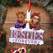 Gift For Bestie, Gift For Sisters, Happy, Gift For Women, Christmas - 3D Effect Besties Forever Gemstone Art - Personalized Metal Ornament