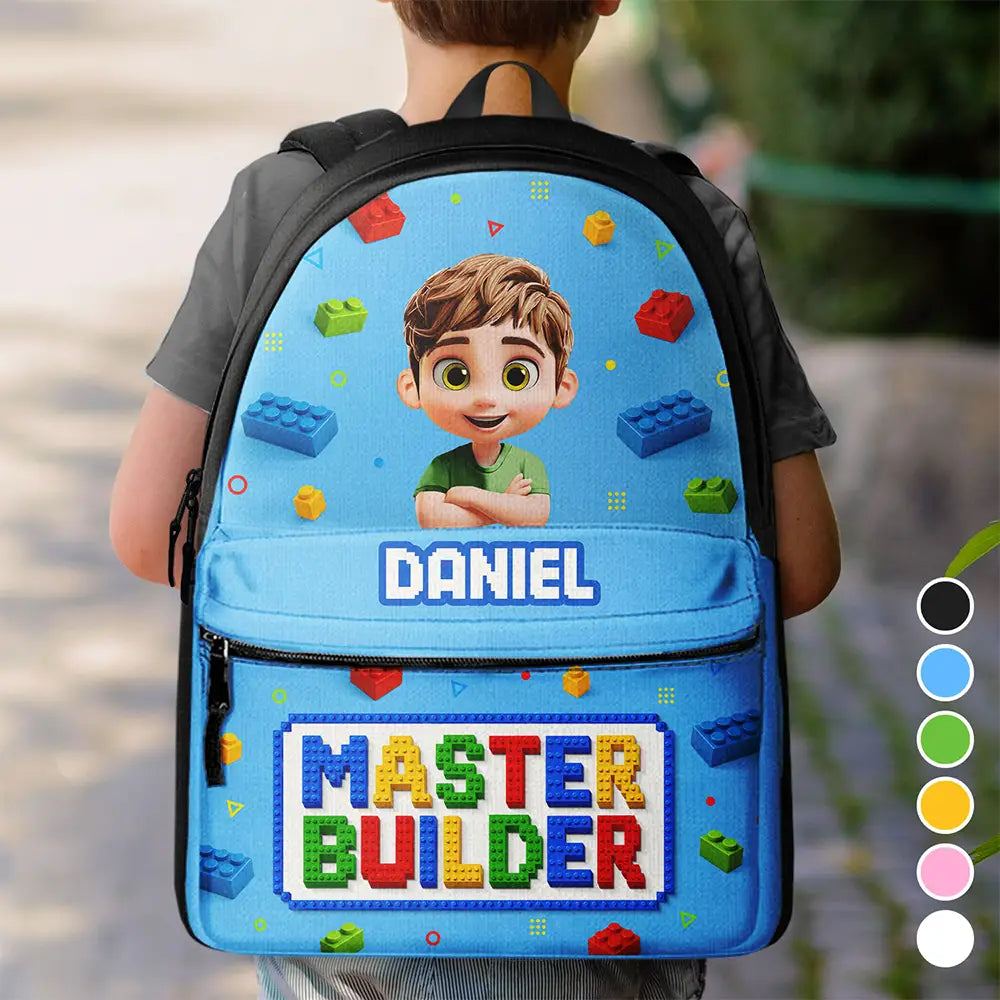3D Effect Building Blocks Master Builder - Personalized Canvas Backpack