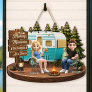 Top Market, Camping, Summer, Gift For Couples, Vector, Happy - 3D Effect Camping Couple Making Memories One Campsite At A Time - Personalized Custom Shaped Wood Sign