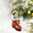 Pet Lovers,Pet Mom,Pet Dad,Cat Lovers,Cat Mom,Cat Dad,Dog Lovers,Dog Mom,Dog Dad,Happy,Christmas - 3D Effect Christmas Dog In The Boot - Personalized Custom Shaped Acrylic Ornament