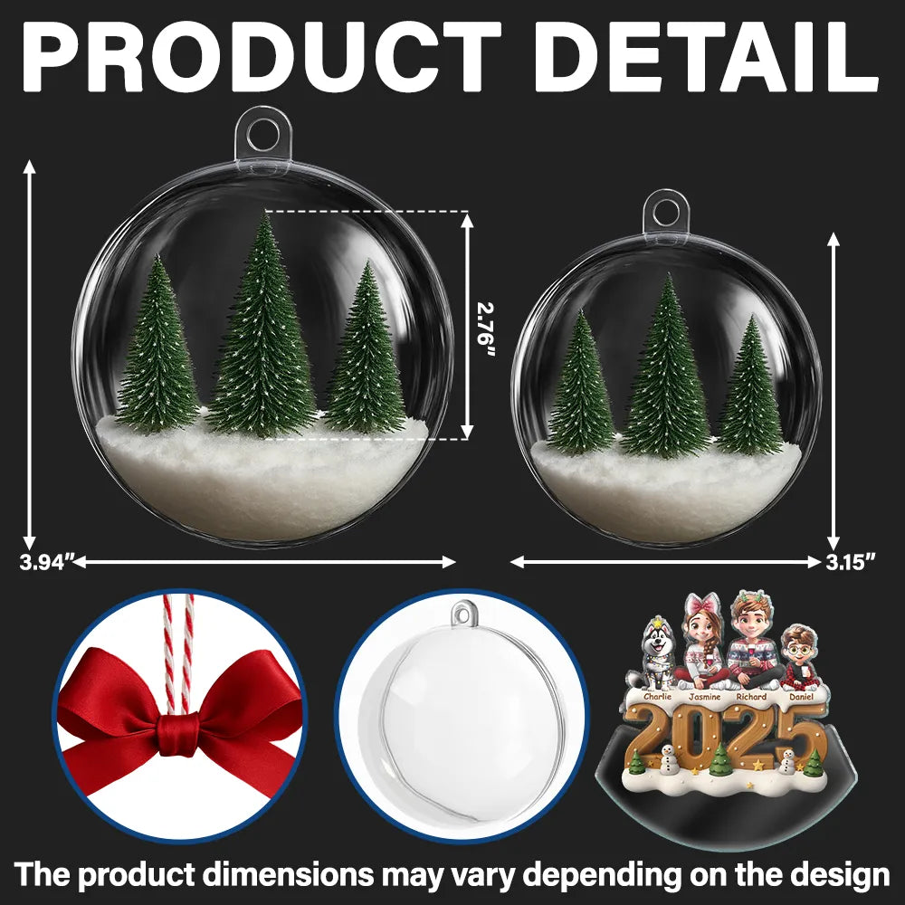 Family,Gift For Couples,Dog Couple,Cat Couple,Pet Couple,Old Couples,LGBT,Single Mom,Single Dad,Happy - 3D Effect Christmas Family And Dog Cat - Personalized 3D Acrylic Ball Ornament