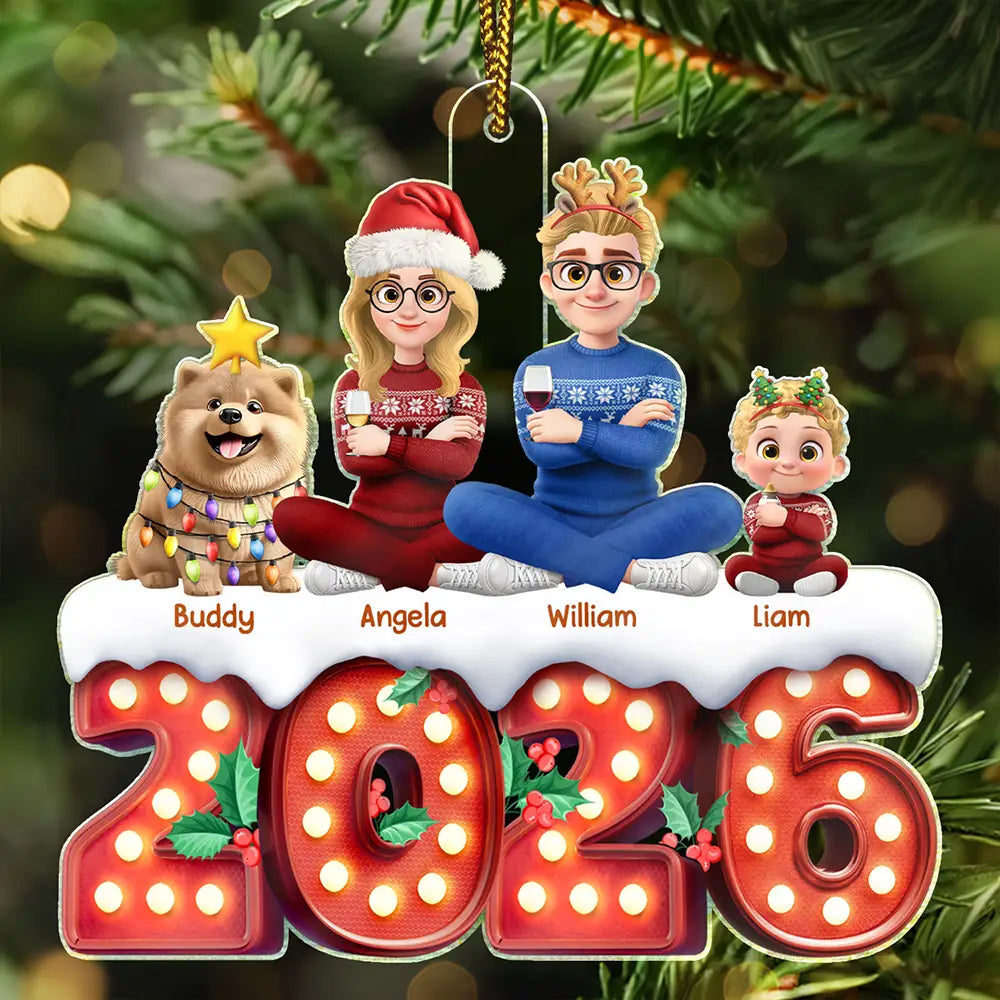 Christmas, Cozy, Family, Vector - 3D Effect Christmas Family Marquee - Personalized Custom Shaped Acrylic Ornament