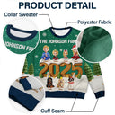 Family,Gift For Grandparents,Parents,Gift For Kids,Happy,Christmas,Non-Eng - 3D Effect Christmas Sitting Family - Personalized Unisex Ugly Sweater